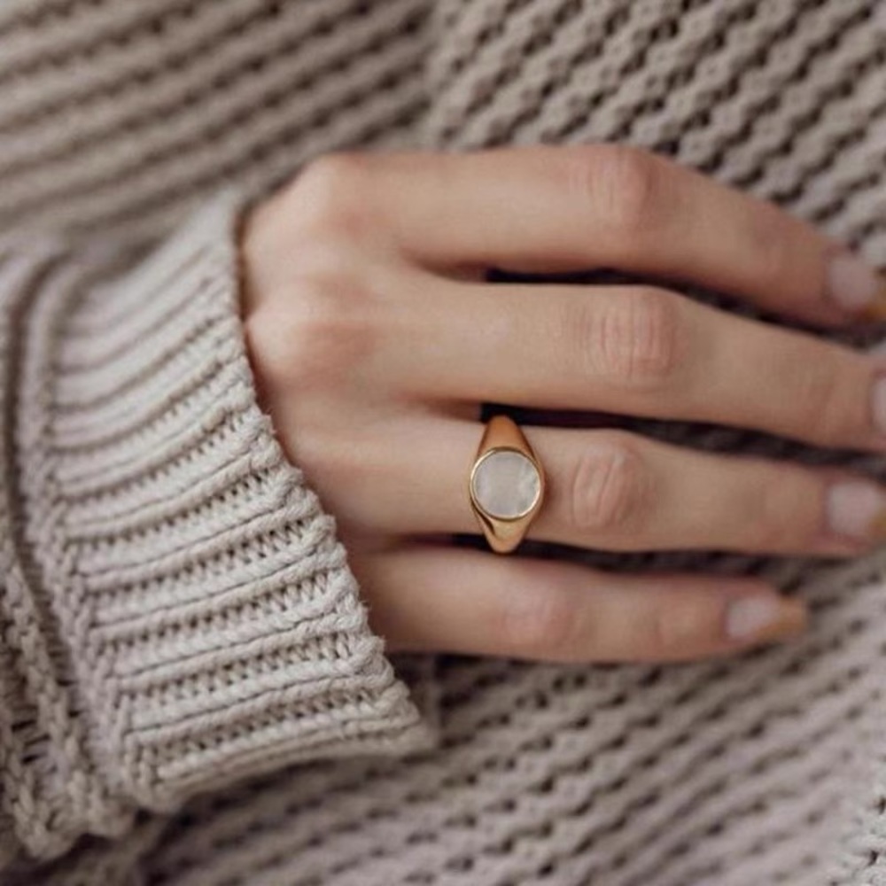 CLOSING SALE! 18K Gold Plated Mother of Pearl Ring - Picture 2 of 7